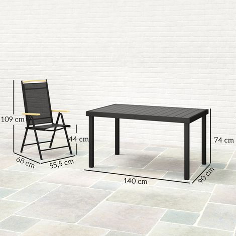 Ensemble de jardin pliant pour 6 personnes, 1 table + 6 chaises, mobilier de jardin, assise, structure en aluminium, noir (1/5)