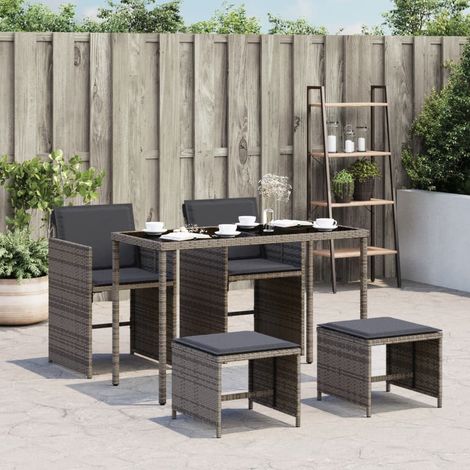 vidaXL 5 Piece Garden Dining Set with Cushions Grey Poly Rattan (1/5)