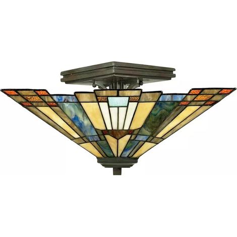 Lampadario Tiffany Inglenook Metallo Bronzo Valiant 2 Luci E27 (1/4)
