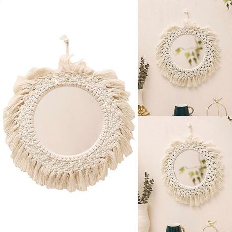 Miroir rond élégant en acrylique tissé à la main, idéal pour le salon ou la chambre. (1/4)
