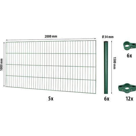 Classic ES-Mattenzaun-Set 1000 L=10 m, grün