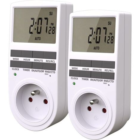 Prise Programmable Digitale avec Compte à rebours Minuterie Numérique Journalier/Hebdomadaire Programmateur Prise Electrique avec Ecran LCD et Mode Aléatoire Antivol (2 Pack) (1/4)