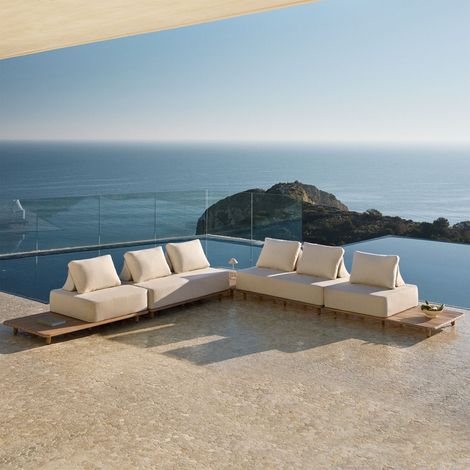 Ensemble de jardin avec canapé d'angle modulaire 4 pièces et table d'appoint en acacia Portet SKLUM (1/5)