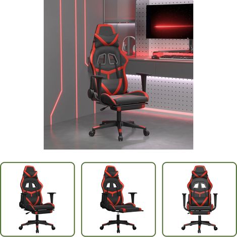 vidaXL Gamingstuhl mit Massage -  Gaming-Stuhl mit Massage & Fußstütze Schwarz & Rot Kunstleder (1/5)