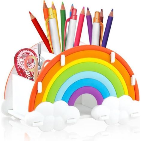 Porte Stylo Organisateur de Bureau Rangement de Bureau Multifonctionnel Porte crayons Organisateur Pot à Crayons arc-en-ciel (1/4)