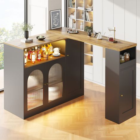 Vitrina de postres giratoria de 360° (197 x 39,6 x 100 cm), aparador con luces LED y puertas de cristal, vinoteca de MDF, negro (1/5)