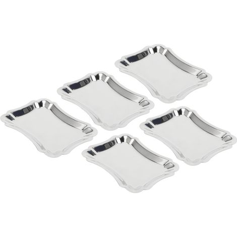 Lot de 5 assiettes rectangulaires en acier inoxydable pour desserts et amuse-gueules, avec bordure en dentelle, taille L. (1/5)