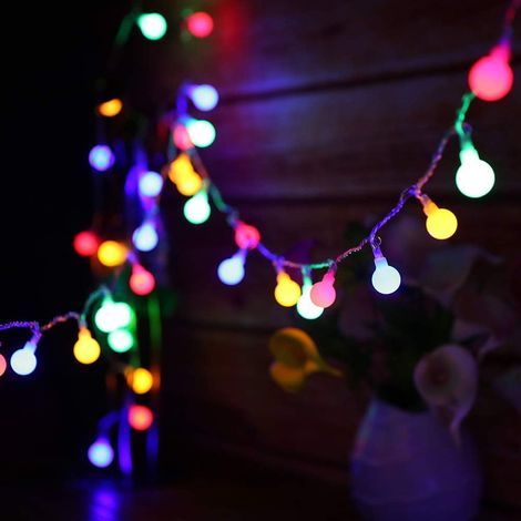 Guirnalda de luces LED de 13 m, 100 bombillas LED, 8 modos, resistente al agua IP44, brillo ajustable, pequeñas bolas LED de 3,6 W (multicolor). (1/5)