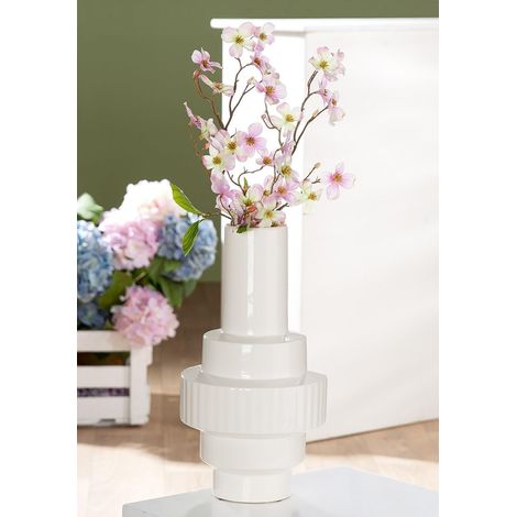 Vase Antas - en céramique - Blanc Brillant - Hauteur : 35 cm - Diamètre : 19 cm - Accessoire de décoration d'intérieur - Idée Cadeau (1/3)