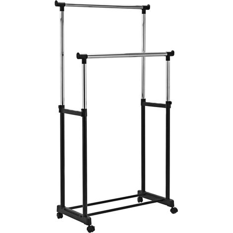 Appendiabiti su ruote altezza regolabile 84 x 43 x 168 cm salvaspazio pratico stile moderno metallo argento e nero 200019371