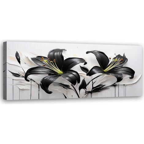 Tableau déco Fleurs abstraites Lys noirs 90x30 (1/5)