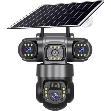 Caméra Solaire 4G 12 MP 6K à 3 objectifs, vidéosurveillance extérieure étanche avec Vision Nocturne, interphone bidirectionnel et Suivi Mobile IP(2MP 5X Cam 32G) (1/5)