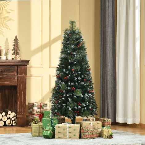 Sapin de Noël artificiel enneigé de 150 cm, 360 branches et 38 baies, décoration de Noël d'intérieur verte