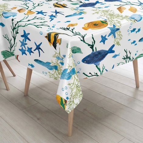 Tovaglia Plastificata PVC LIMA Pesci Colorati, Impermeabile Lavabile, Retro Felpato Antiscivolo, Made in Italy Cm. 140x100 x4 persone (1/5)