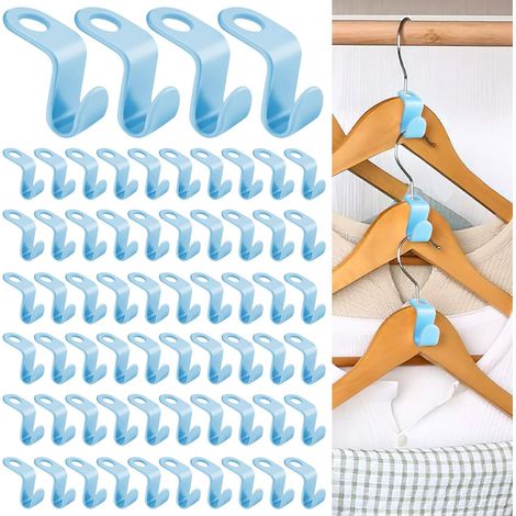 Lot de 62 crochets de raccord bleus, porte-cintres économiseur d'espace, organiseur de placard à cascade mini, idéal pour optimiser le rangement de votre penderie (1/5)