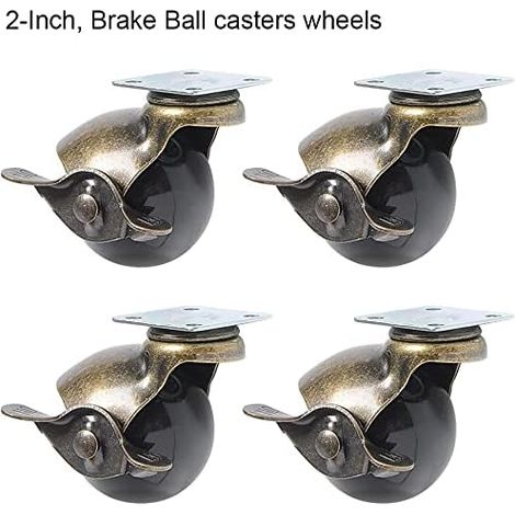 JSSEVN - Ball Bearing Casters with Brake, Top Mount, for Sofa Chairs, Bench Furniture, Antique Furniture, 40mm, Vintage Bronze (1/4)