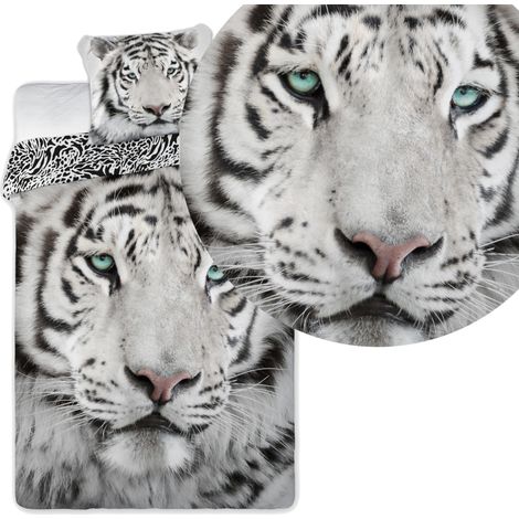 Ensemble de literie pour enfant 140x200 cm, motif tigre sauvage, tigre blanc et tigre foncé, double face (1/3)