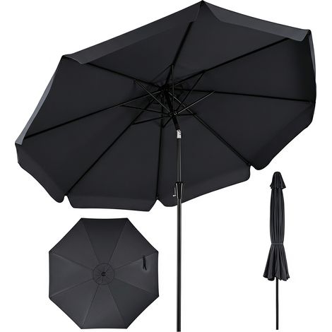 Parasol de Jardin Extérieur Ø3m, Parasol Inclinable 30° avec Manivelle Lisse, 8 Baleines&Bords à Volant Décoratif, Résistant à l'Eau, Gris (1/5)