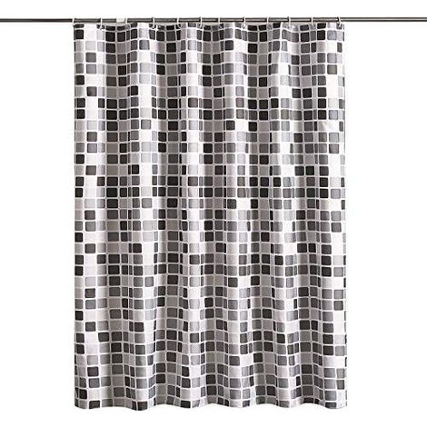 Tenda da doccia, tenda da bagno, antimuffa, con motivo a mosaico, in poliestere, con occhielli e orlo appesantito (150 x 180 cm) (1/5)