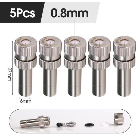 (B-0,8 mm - Lot de 5) Buse de pulvérisation basse pression 6 mm à insertion rapide pour brumisateur extérieur, jardin et terrasse, dispositif de refroidissement et d'humidification (1/5)