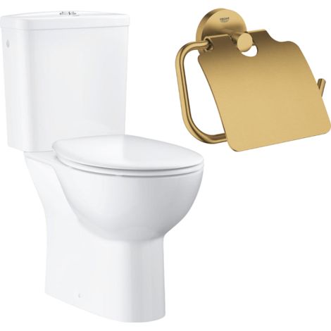 Inodoro de suelo sin brida GROHE + Asiento desmontable con cierre amortiguado + Portarrollos mural Cool Sunrise (1/4)