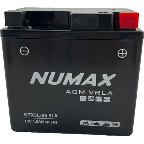 Numax – Batterie moto 12V 4.5Ah SLA – Technologie AGM – CCA 70A – Polarité Plus à droite – Dimensions 113x69x105mm