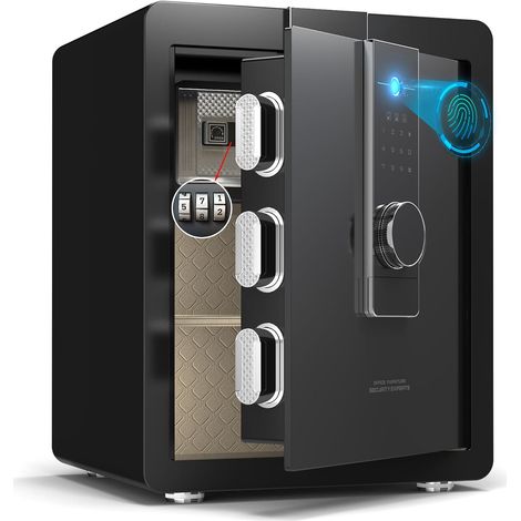 22KG Lourd Coffre Fort en Acier, 52L Coffre-fort Électronique avec Empreinte, Digitale Code et Clé, pour Maison et Bureau, Idéal pour Bijoux, Argent et Documents A4, Notice en Français (Noir,52L) (1/5)