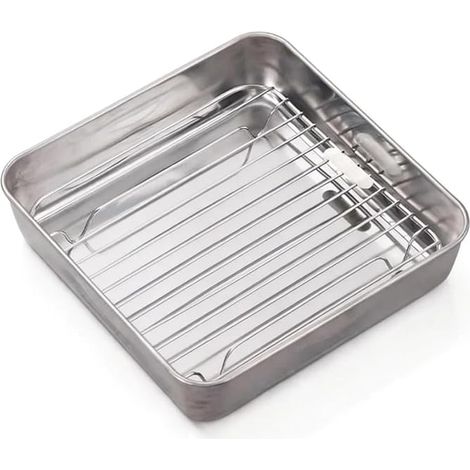 Rectangular Air Fryer Dish 21x5cm, Stainless Steel with Grill (1/5)