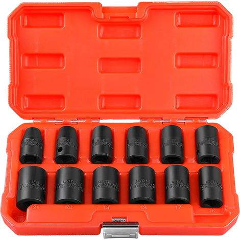 Jeu de 12 Douilles 6 Pans 1/2" (10mm-21mm) - Acier Chrome-Vanadium avec Étui Rangement (1/5)