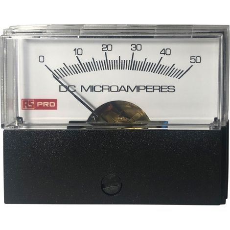 Ampèremètre analogique de panneau V c.c. RS PRO, Echelle 50 (Input)µA, 57mm x 44mm ( Prix pour 1 ) (1/2)
