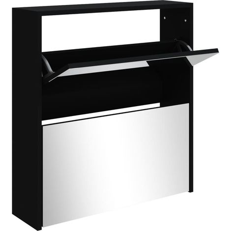 Meuble à chaussures,Armoire à chaussures avec miroir à 2 niveaux Noir 63x17x67 cm CFW3920742 (1/5)