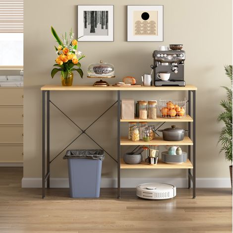 Ablagetisch 120x40x85.5 cm schwarz/natur aus MDF und Metall mit flexibel montierbaren Regalen (1/5)