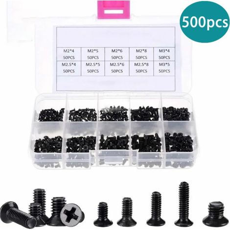 Lot de 500 vis de réparation pour ordinateur portable - Vis en acier au carbone noir, tête fraisée Phillips, autotaraudeuses, M2, M2.5, M3 - 117 (1/4)