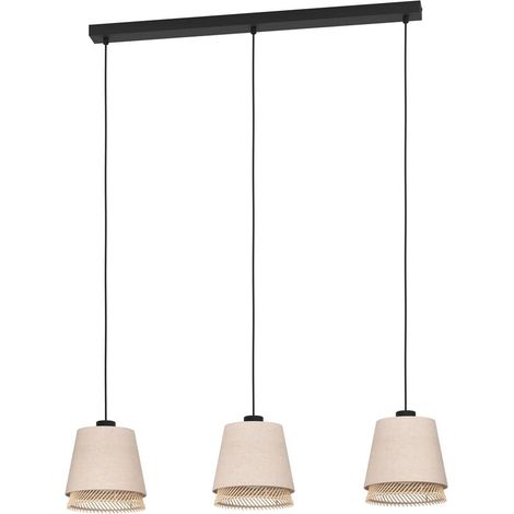 Lampadario A Sospensione Vintage Tabley Acciaio Nero Legno 3 Luci E27 (1/2)