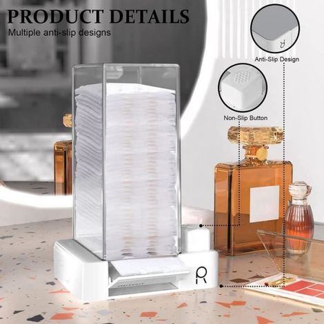 Distributeur automatique de coton, support carré pour coton à presser, organiseur de coton pour articles de toilette, blanc (1/4)