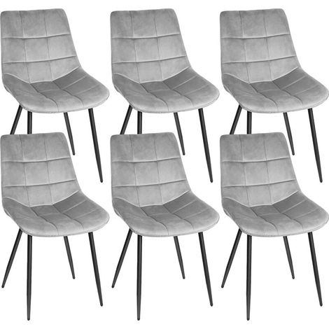 Lot de 6 Chaises de salle à manger, Siège moderne chaise à carreaux, rembourrées, avec pieds en fer, surface en velours lisse-charge 120 kg-gris clair (1/5)