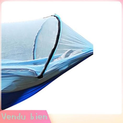 HURRISE Hamac de camping avec filet Hamac de camping avec net 210T Nylon sport gonflable 260x140cm / 260x140cm/102x55in Bleu clair (1/5)