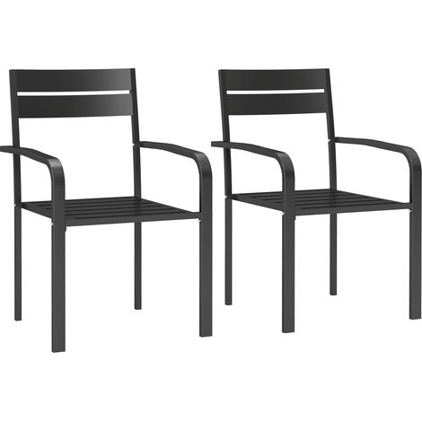 Set aus 2 stapelbaren Gartenstühlen mit Armlehnen, Aluminiumrahmen, 56 x 58 x 83 cm, dunkelgrau