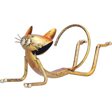 Porte-bouteilles en métal moderne en forme de chat, sculpture artistique décorative pour rangement de vin (1/5)