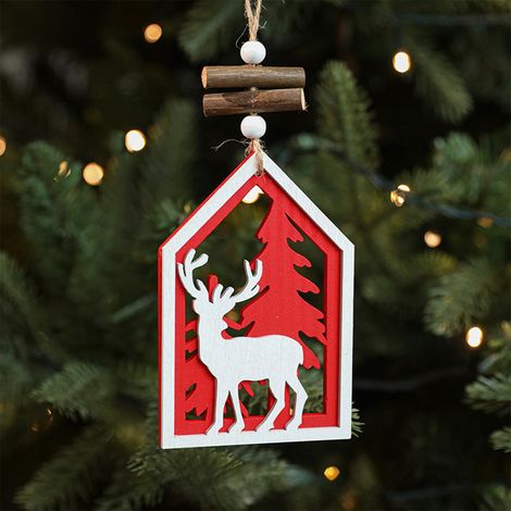 Guirlande En Bois Forme De Flocon De Neige - Décoration De Noël Pour Arbre - Rouge - 12,5 x 8 x 1 cm - 1 Pièce (1/5)