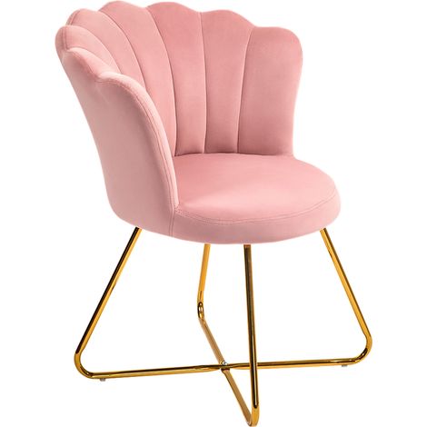 Fauteuil coquillage chaise coiffeuse fauteuil en velours fauteuil de salon avec pieds en acier 69 x 64 x 80 cm rose