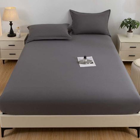Beyamis Housse de matelas imperméable et anti-poussière + taie d'oreiller, grise, 200 x 180 cm + 74 x 48 cm (1/5)