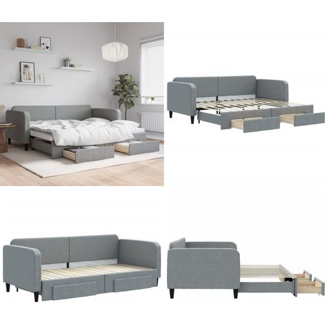 Tagesbett Ausziehbar mit Schubladen Hellgrau 90x200 cm Stoff - Sofa - Schlafcouch - Gästebett - Tagesbett - Wohnzimmermöbel - Home & Living