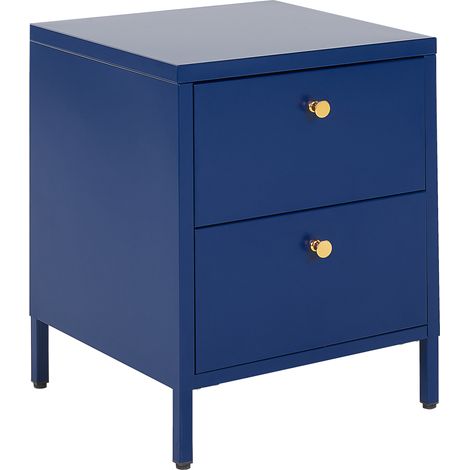 Mesa de noche de metal azul marino dorado 2 cajones industrial dormitorio Kylea