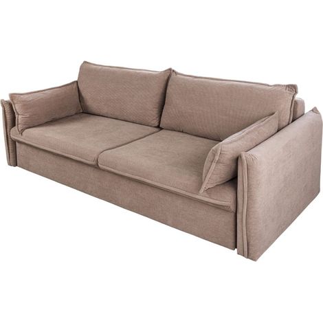 Sofá recto CALDERO taupe convertible con arcón - Sofá-cama de terciopelo acanalado con almacenamiento integrado