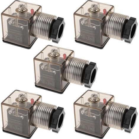 PG11 24V DC DIN 43650A Solenoid Coil Connector, 5 Pieces, Plug with LED, 2-Pole, Earth, U2 (1/5)