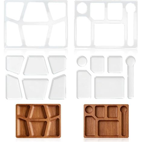 Lot de 2 modèles de défonceuse de plateau alimentaire en acrylique de 5 mm d'épaisseur, 6 compartiments, modèle d'incrustation transparente, pochoirs décoratifs en acrylique pour le travail du (1/5)