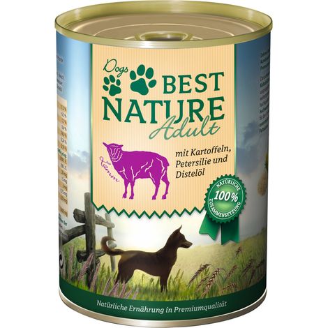 Best Nature Adult, Nassfutter für Hunde, 400g - Lamm mit Kartoffeln, Petersilie und Distelöl