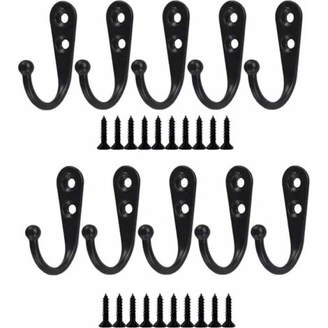 10pcs Rétro Crochet de Manteau Métal Noir Patère Murale à Visser Individuelle Patère Porte Manteau Vintage Murale pour Peignoir Maison Etagères Tiroirs Casiers Salle de Bain avec 20 vis (1/5)