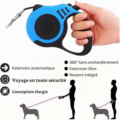 Laisse Chien Rétractable Enrouleur Laisse 5M Rétractable Chien 360° Poignée Dressage Promenade (1/4)